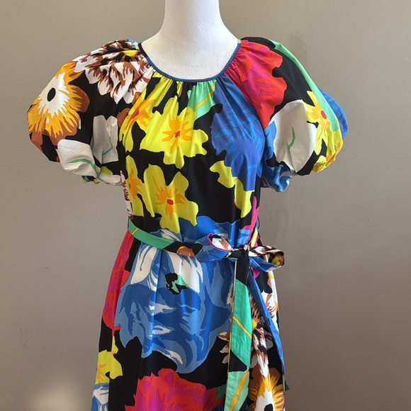 Christopher John Roger Floral Fiesta Puff Sleeve High Low‎ Dress Size S - Picture 6 of 13